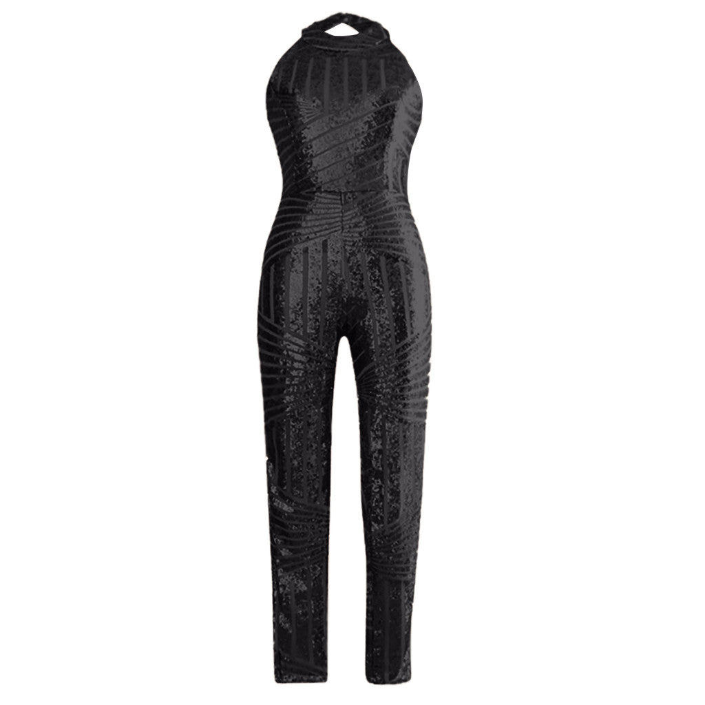 Sequin Off Shoulder Women Jumpsuit O-neck Sleeveless Casual Jumpsuits Rompers Sexy Clubwear Party Playsuits Combinaison Femme